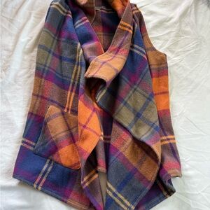 Plaid Open Front Vest